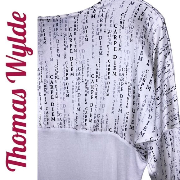 THOMAS WYLDE Carpe Diem Graphic Bateau Neckline Long Sleeve White Mini Dress, S - Picture 8 of 15